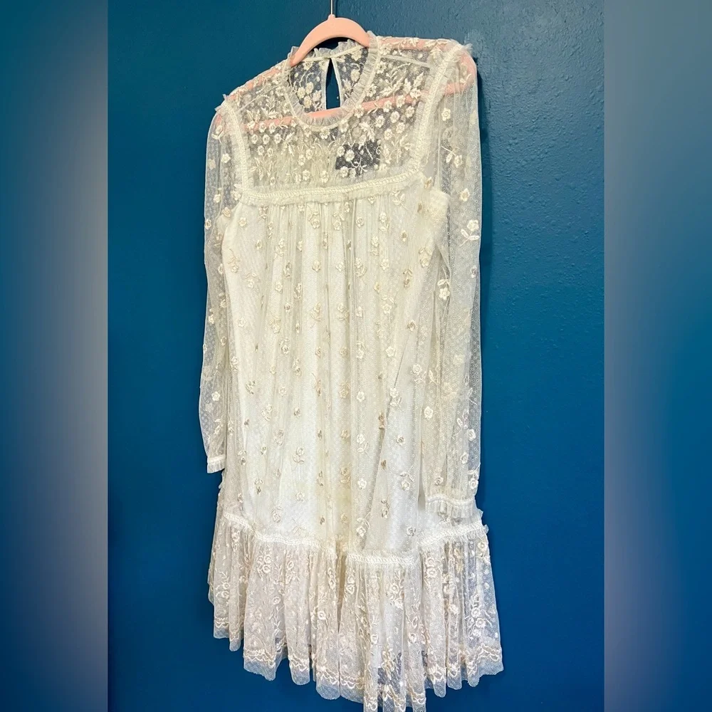 Needle & Thread Reflection Disty Cream Embroidered Floral Lace Dress - Size 6 - Picture 5 of 16